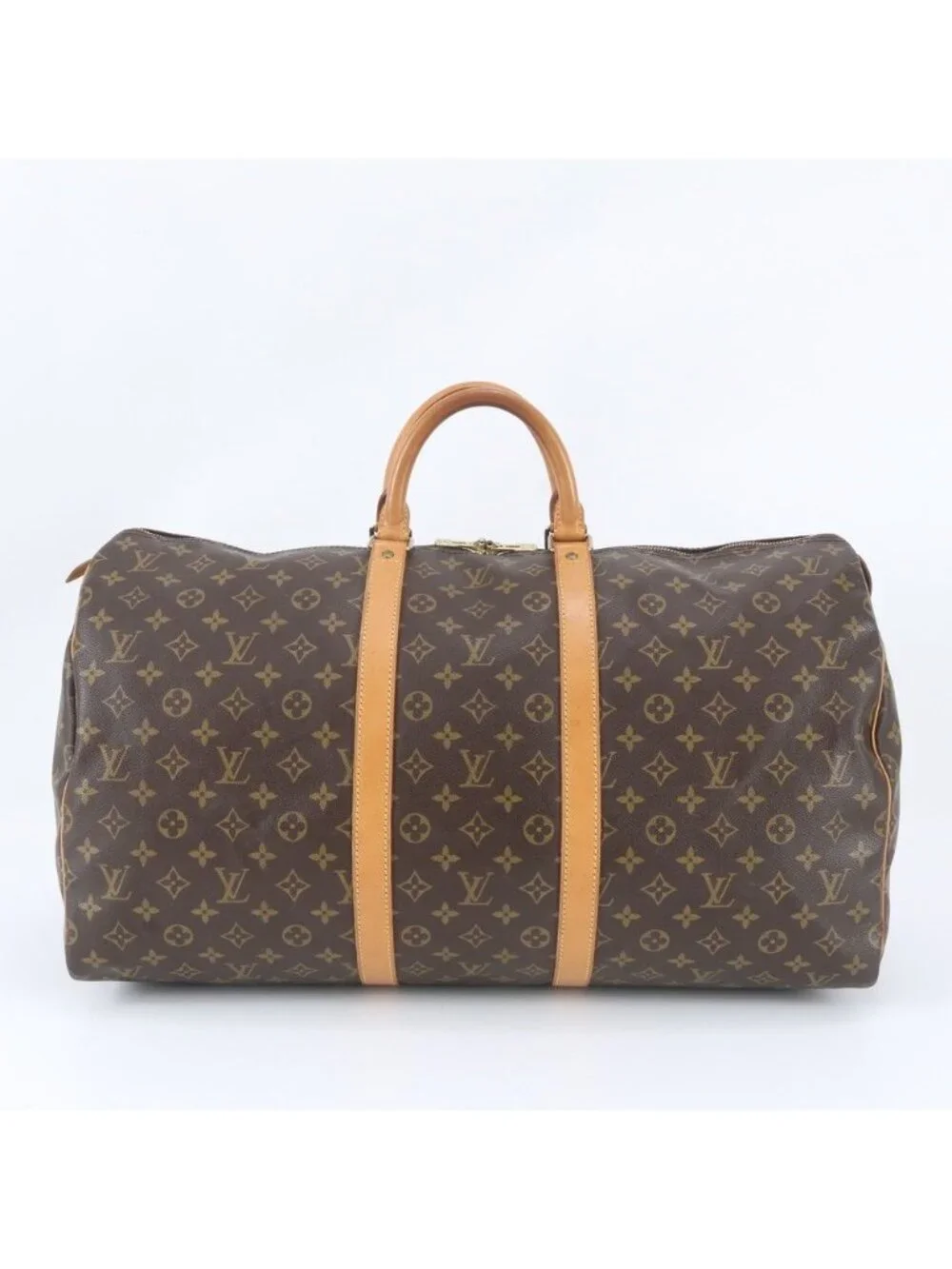 Louis Vuitton Monogram Keepall 55 Leather Boston Bag Tote Carry